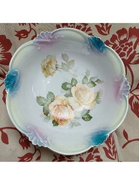 Vintage Antique German Yellow Rose Porcelain Serving Bowl